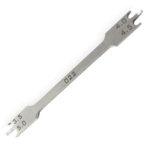 Stainless steel orthodontic bracket height gauge with 3.5mm to 5.0mm markings for precise bracket placement.