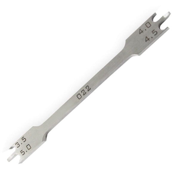 Stainless steel orthodontic bracket height gauge with 3.5mm to 5.0mm markings for precise bracket placement.